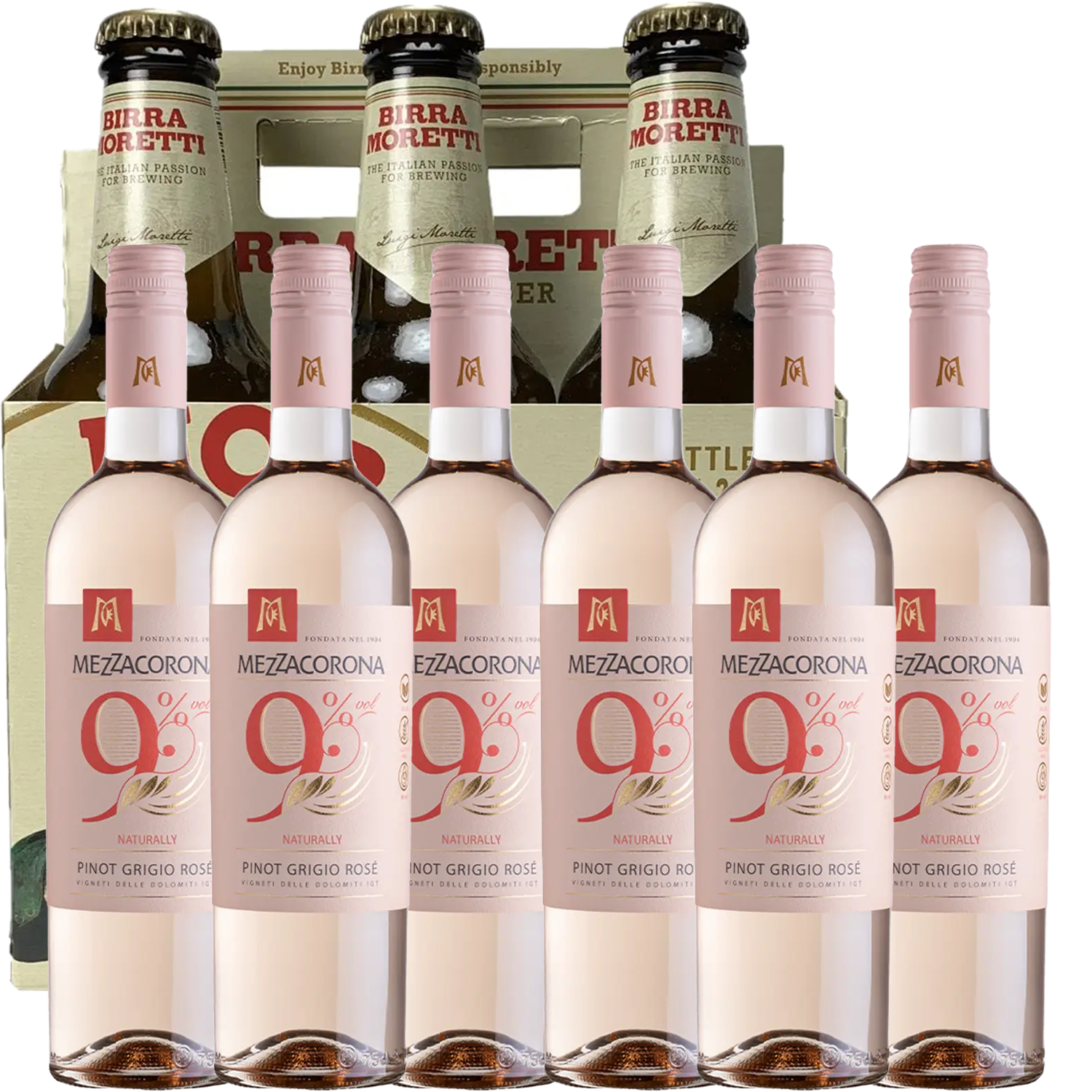 Nove by Mezzacorona Rose Naturally 9% + Bonus Birra Moretti Italian Lager 6 pack