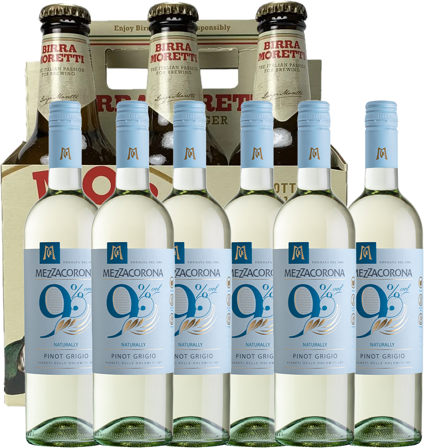 Nove by Mezzacorona Pinot Grigio Naturally 9% + Bonus Birra Moretti Italian Lager 6 pack